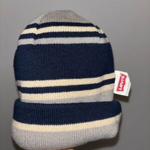 Levi's Reversible Navy and Gray Striped Beanie